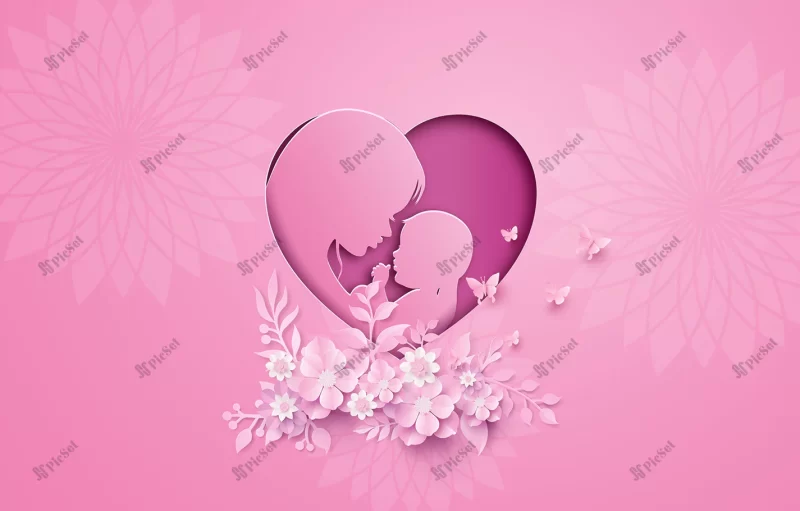 happy mothers day greeting card with pregnant woman paper cut paper collage style with digital craft / کارت پستال تبریک روز مادر پوستر زن باردار به سبک کولاژ روز مادر