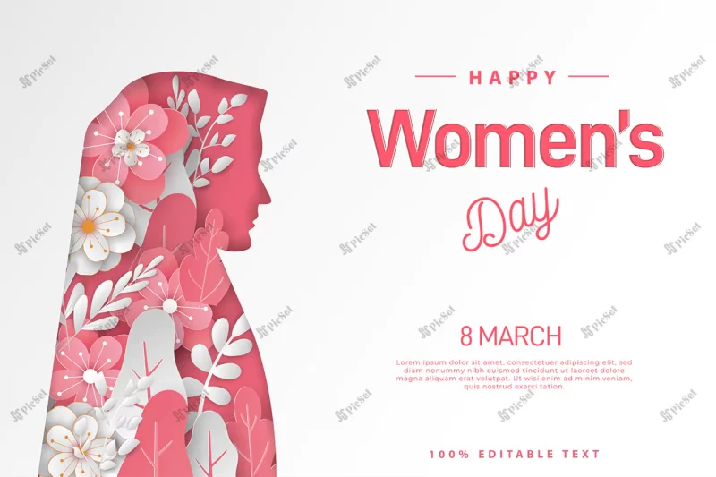 happy womens day greeting card paper cut with editable text / کارت پستال تبریک روز زن پوستر روز مادر