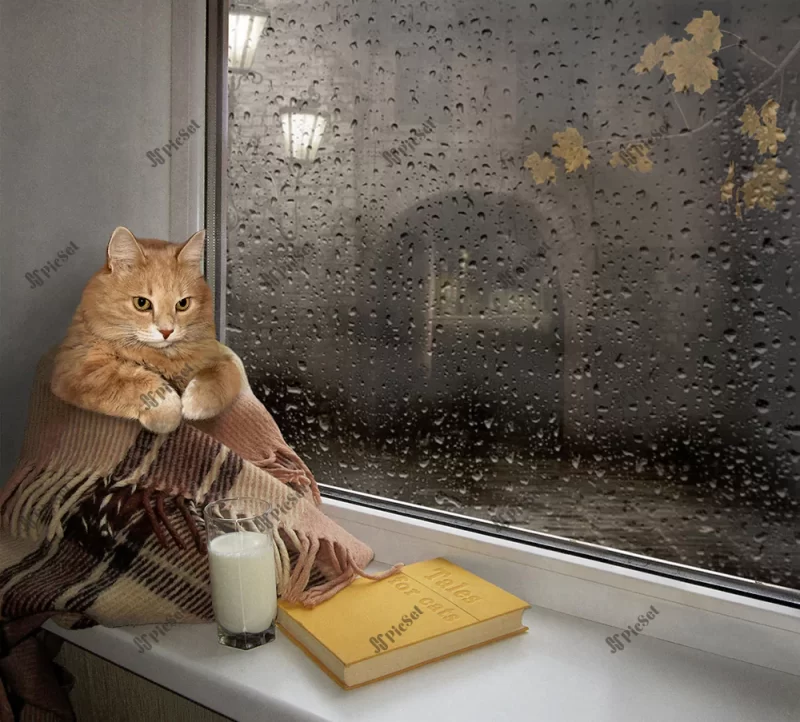 lantern, window, book, cat, glass, funny, rain, milk, night, creative / فانوس، پنجره، کتاب، گربه، شیشه، خنده دار، باران، شیر، شب، خلاق