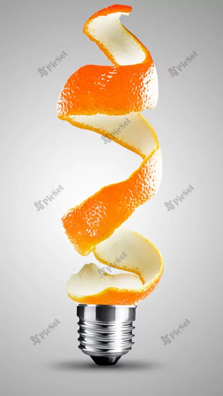 light bulb, orange fruit, portrait display, spirals, Advertising, creative / لامپ، میوه نارنجی، نمایش پرتره، مارپیچ، تبلیغات، خلاق