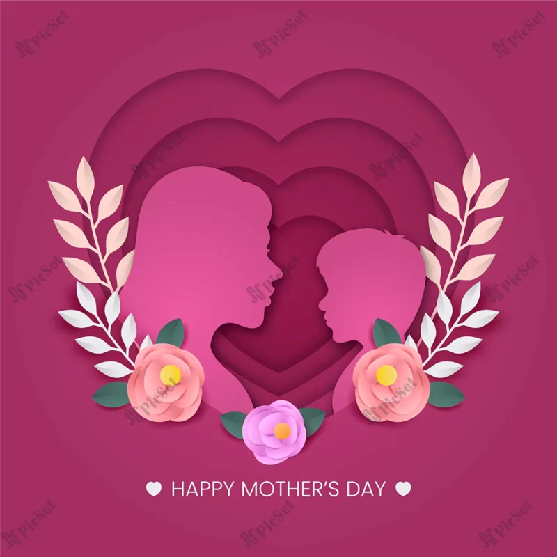 paper style mother s day illustration / پوستر روز مادر پوستر روز زن با طرح فرزند و گل