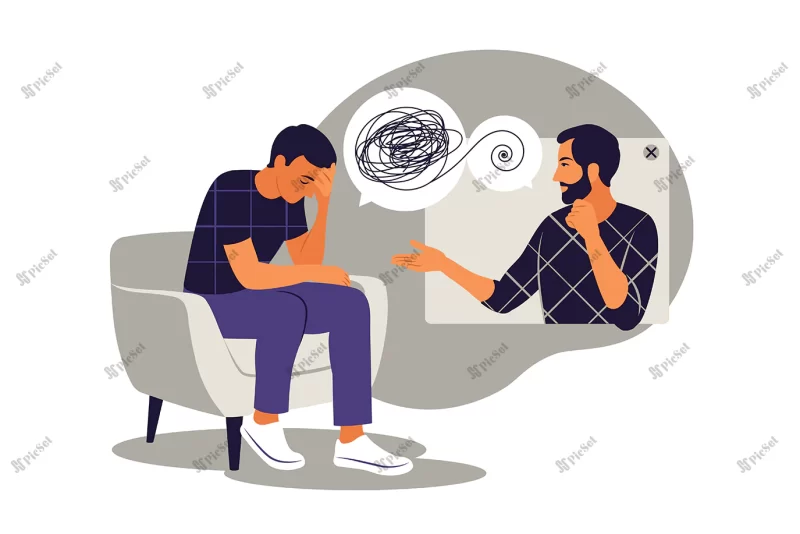 psychological counseling concept psychological assistance service vector illustration flat_186332 1273 / روانشناسی آنلاین جلسه مشاوره آنلاین روان درمانی