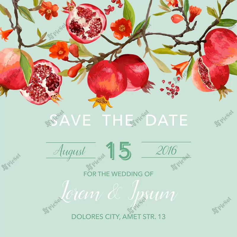 save date invitation with floral template / کارت دعوتنامه یلدا طرح انار