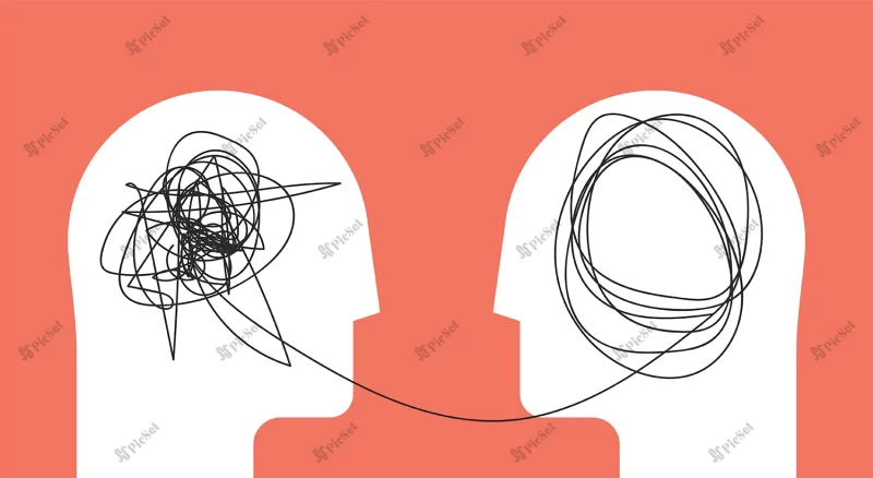 two humans head silhouette psychotherapy concept / روان درمانی سر دو انسان روانشناسی مرتب کردن افکار آشفته به افکار منظم و مثبت