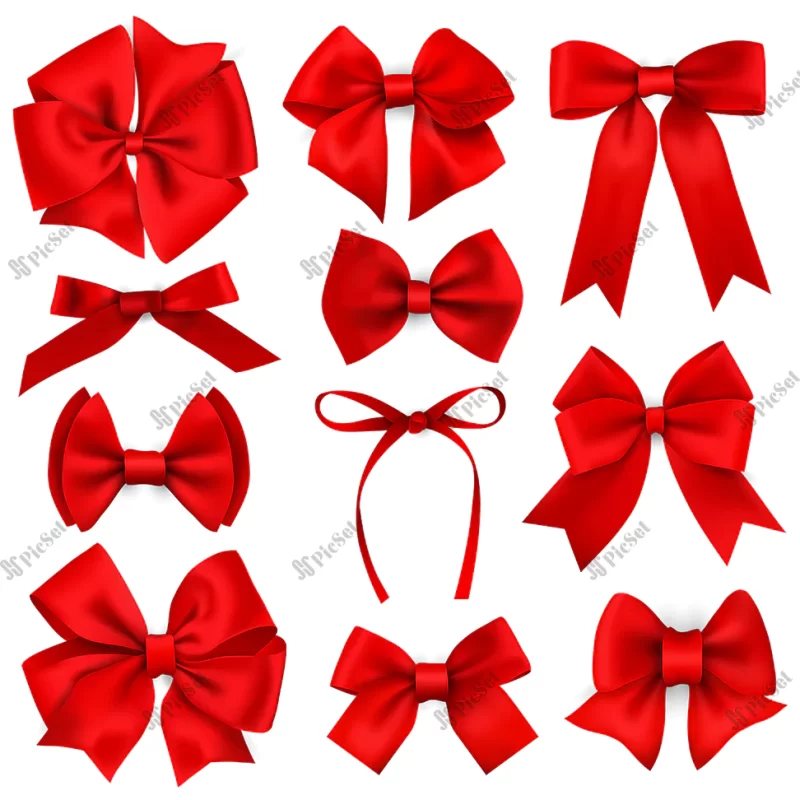 big set realistic red gift bows ribbons / مجموعه بزرگ روبان های پاپیون قرمز