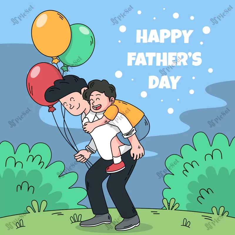 fathers day hand drawn illustration / روز پدر پوستر روز پدر و پسر