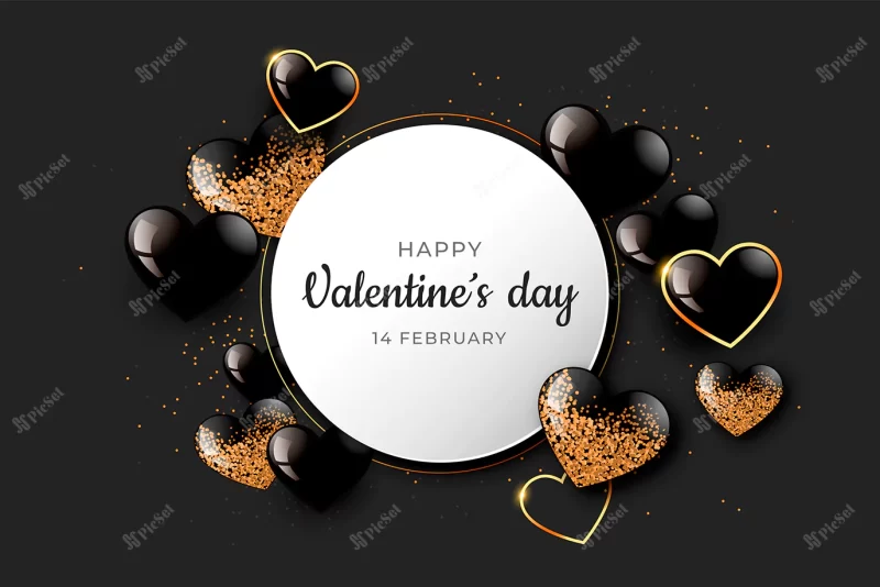 gradient valentines day background with black gold hearts / پس زمینه روز ولنتاین با قلب طلایی