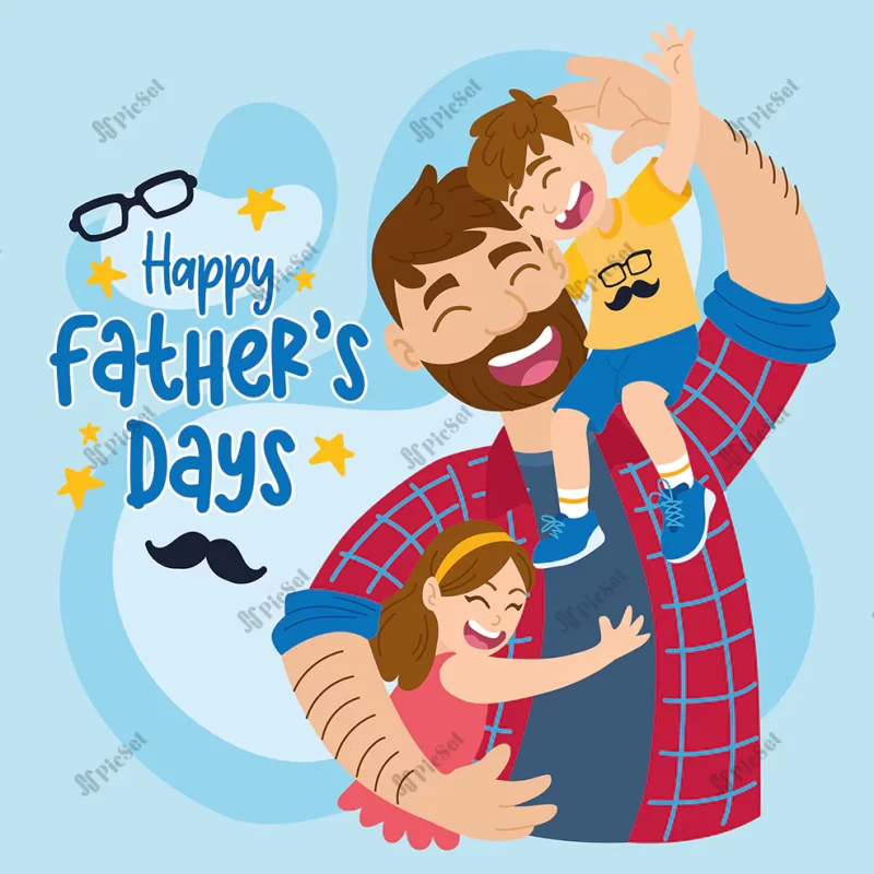 happy dad with son daughter father day vector / روز پدر با فرزند دختر و پسر پدر شاد روز مرد