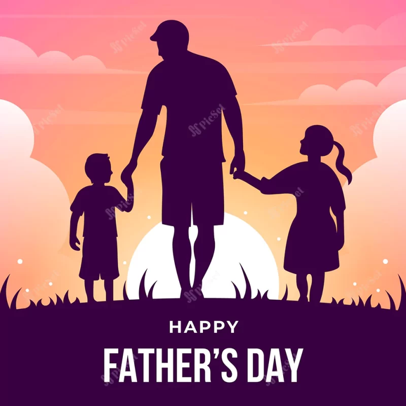happy fathers day with dad children silhouettes / پوستر روز پدر مبارک با سیلوئت های پدر و فرزندان