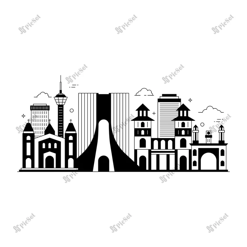 solid editable trendy illustration tehran city landmark / تصویر شهری نقطه عطف شهر تهران