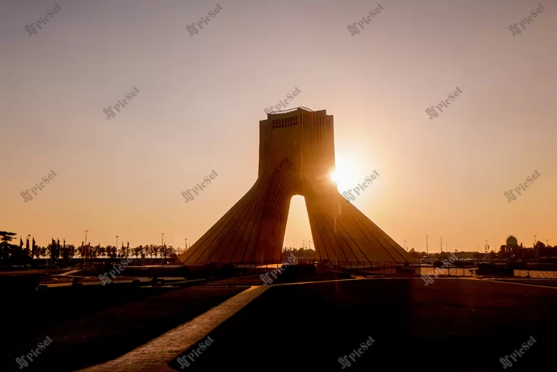 sunset view azadi tower tehran iran / نمای غروب آفتاب برج آزادی تهران ایران