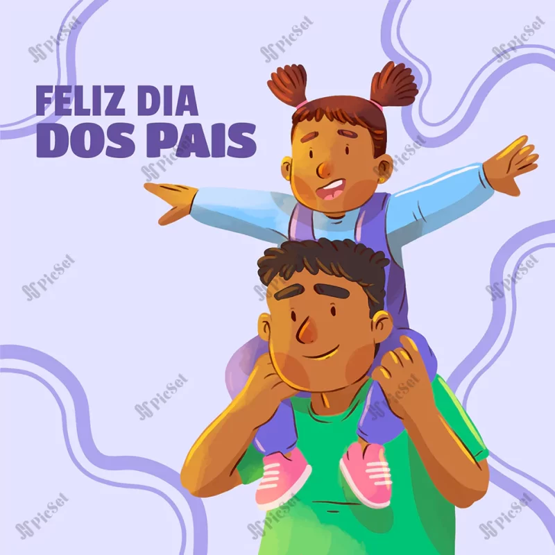 watercolor illustration dia dos pais celebration / پوستر روز پدر مبارک، فرزند در آغوش پدر