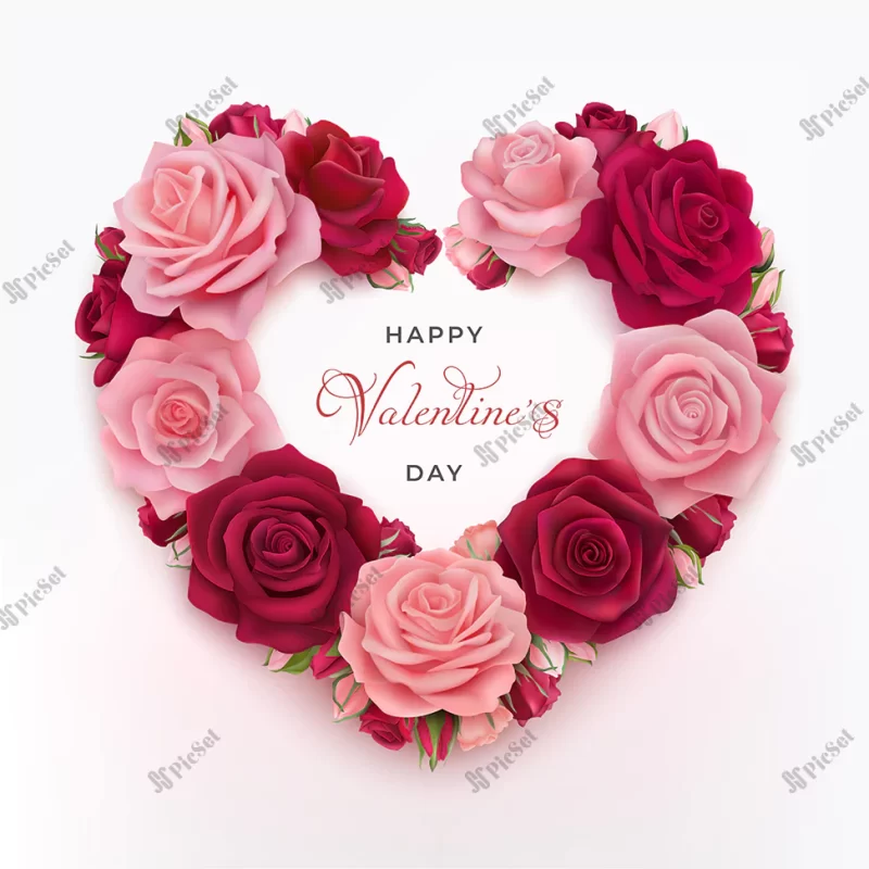 happy valentine s day greeting card with pink red photorealistic roses congratulation text happy valentines day / کارت پستال تبریک روز ولنتاین با گل رز قرمز رز صورتی