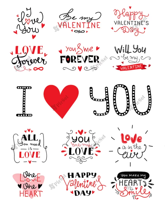 set valentines day hand lettering / حروف روز ولنتاین