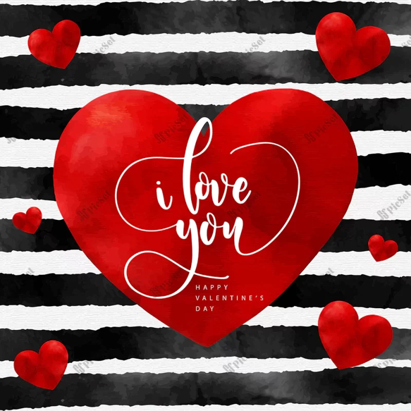 watercolor valentines day background with stripes red heart / پس زمینه روز ولنتاین آبرنگ با نوار قلب قرمز