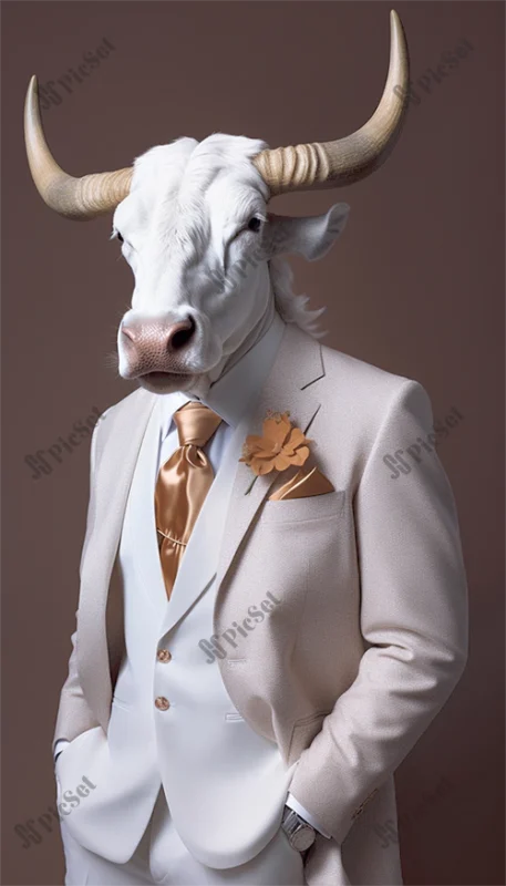 buffalo on a white suit, creative / بوفالو با کت و شلوار سفید