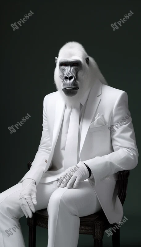 gorilla on a white suit, creative / گوریل با کت و شلوا سفید