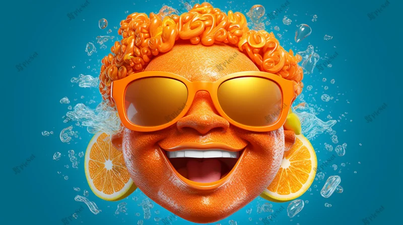 3d sun wearing glasses smiling orange generative / آفتاب سه بعدی پرتقال خندان با عینک نارنجی